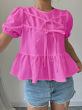 Women's Blouse with Puff Sleeves and Ruffle Design