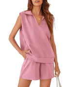 Casual V-Neck Sweatshirt with Shorts