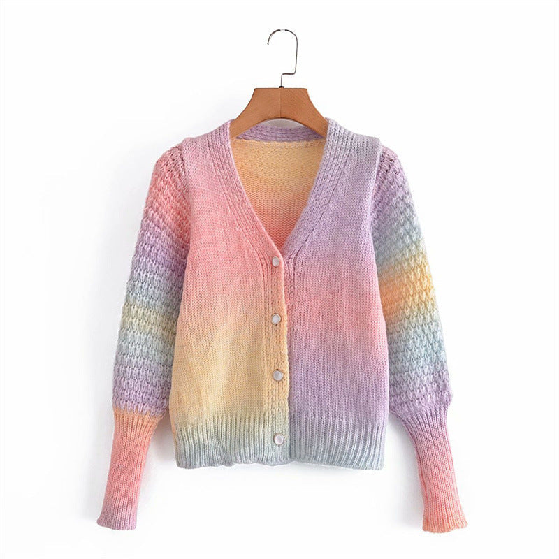 Women's Gradient Knit Cardigan with Original Ribbed Design