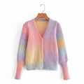 Women's Gradient Knit Cardigan with Original Ribbed Design