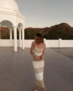 Women's Maxi Skirt with Cut-Out Design and Striped Pattern