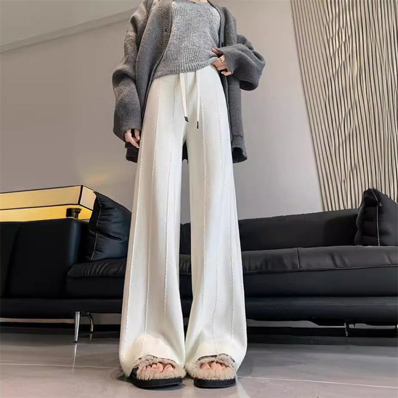 Women's Comfortable High-Waisted Knit Pants with Drawstring