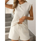 Women's Short-Sleeve Overall with Ruffle Details and Tie Belt
