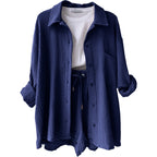 Women's Casual Short Oversized Shirt with Pockets