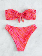 Women's Bandeau Bikini with Knotted Detail and High-Cut Bottoms