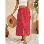 Women's Maxi Skirt with Floral Design and Button Details