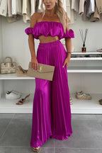 Women's Elegant Set with Flowy Top and Pleated Trousers