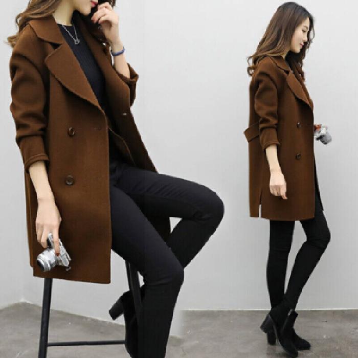 Women's Elegant Double-Breasted Wool Coat