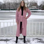 Women's Chunky Knit Coat with Distinctive Cable Knit Design and Open Front