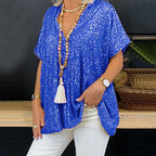 Women's Glamorous Sequin Tunic Shirt with V-Neck