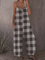 Women's Casual Plaid Jumpsuit with Pockets