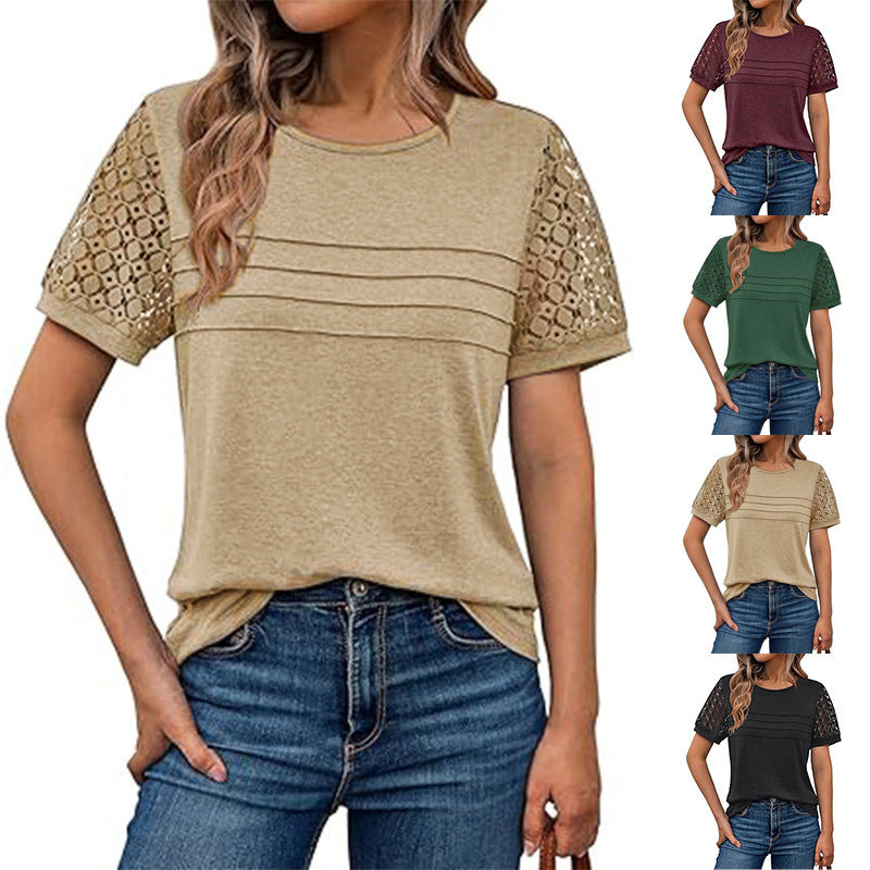 Women's Airy T-Shirt with Attractive Crochet Sleeves