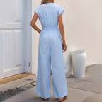 Women's Jumpsuit with Gathered Waistband and Practical Pockets