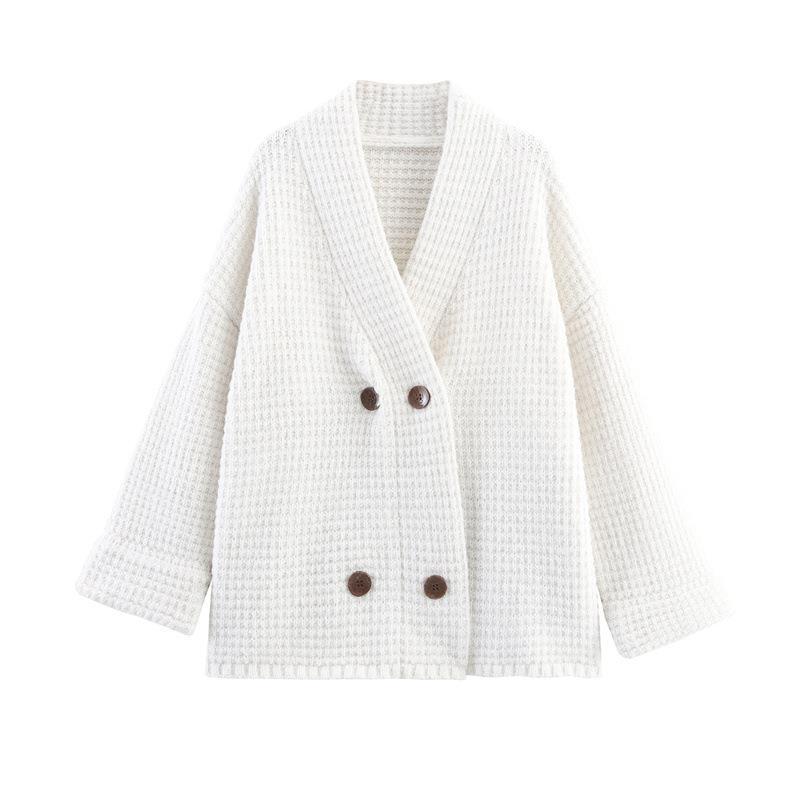 Women's Quilted Cardigan with Decorative Button Closure and High Collar