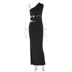 Women's Asymmetrical Ruffled Maxi Dress with High Side Slit