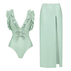 Women's Swimsuit with Voluminous Ruffles and Elegant Maxi Skirt