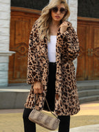 Elegant Leopard Print Faux Fur Coat