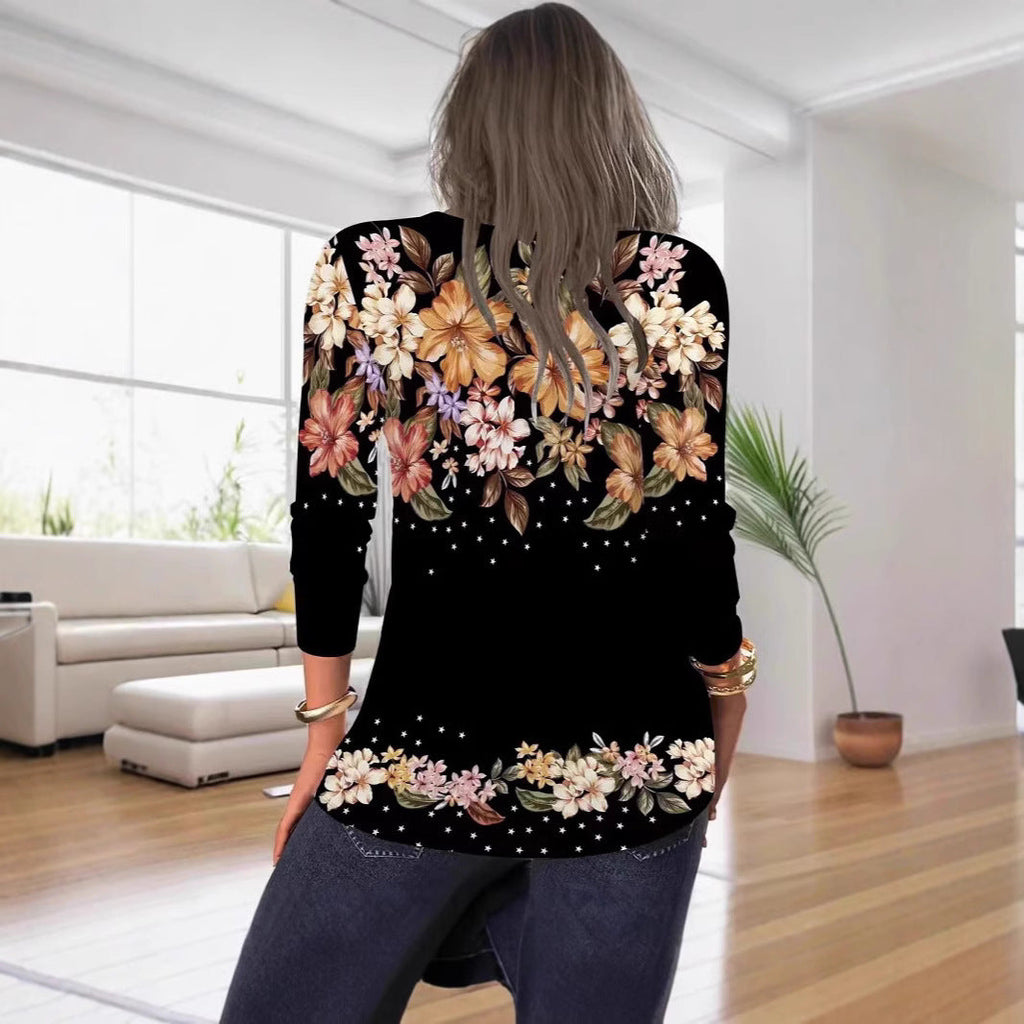 Women's Floral Blouse with V-Neck