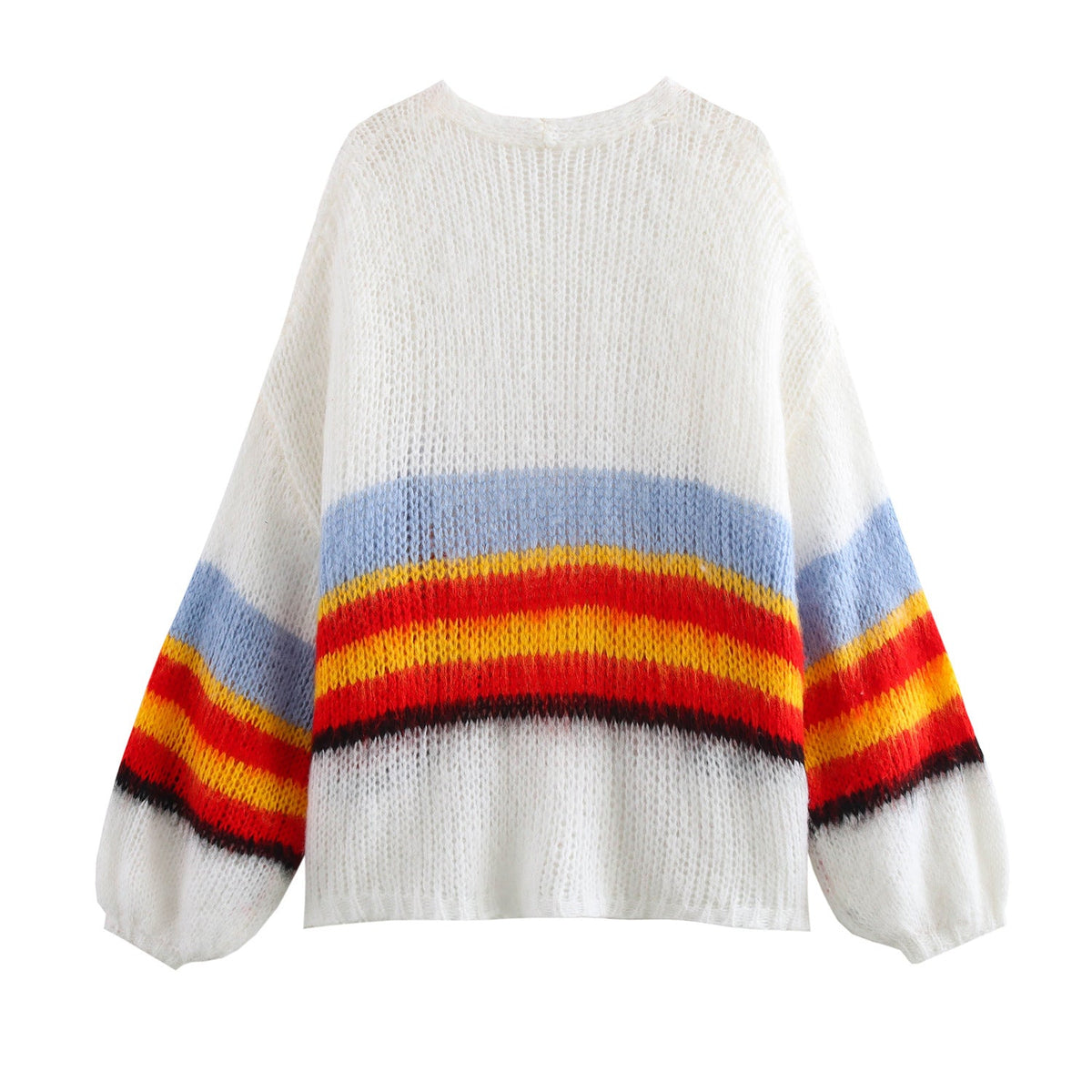 Women's Large Knit Cardigan with Colorful Stripe Design