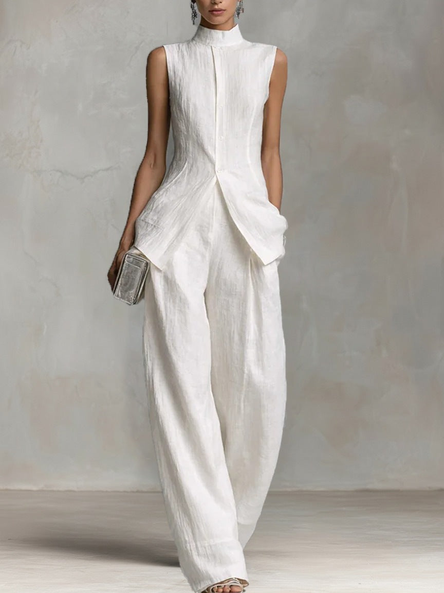 Women's Elegant High-Neck Wide-Leg Jumpsuit