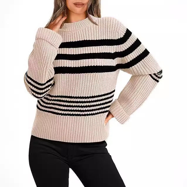 Women's Knitted Sweater in Casual Striped Look