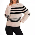 Women's Knitted Sweater in Casual Striped Look