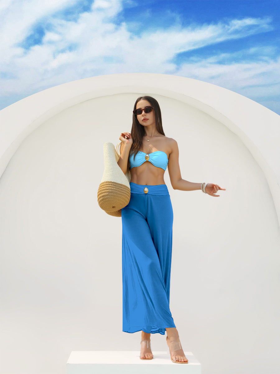 Women's Bandeau Bikini with Wrap Skirt and Jewelry Detail