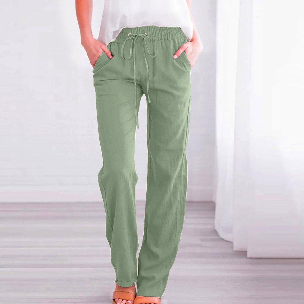 Women's Comfortable Linen Pants with Elastic Waist and Pockets