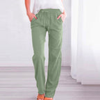 Women's Comfortable Linen Pants with Elastic Waist and Pockets