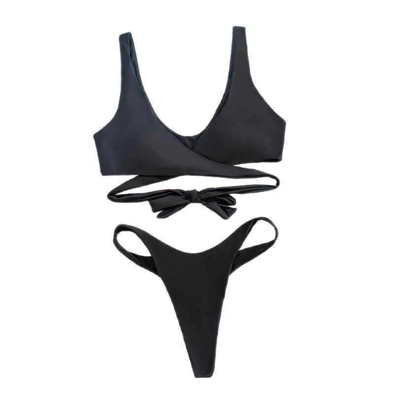 Women's Asymmetrical High-Cut Bikini with Wrap Design