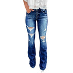 Women's Flared Jeans with Distressed Details and High Waist