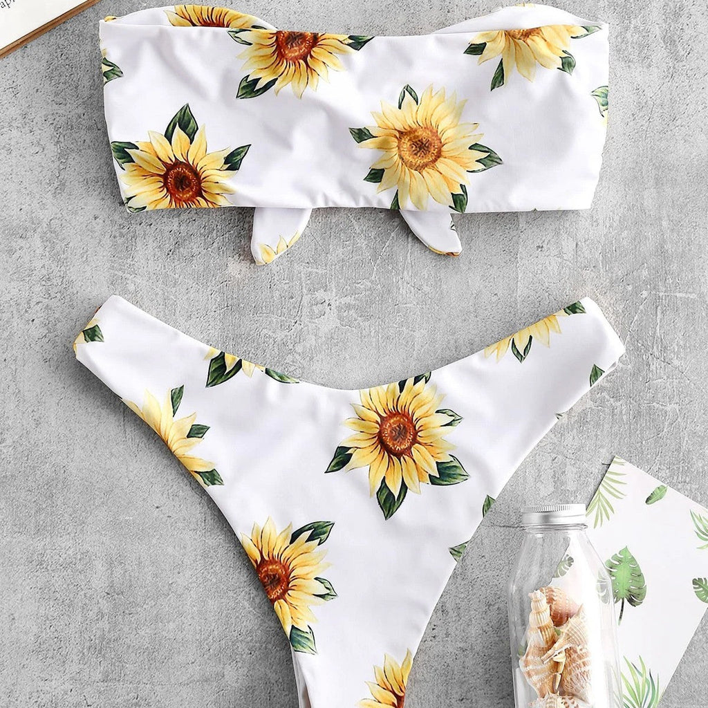 Women's Floral Bandeau Bikini with Knot Detail