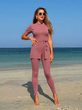 Women's Sporty Lounge Set with Tie Belt