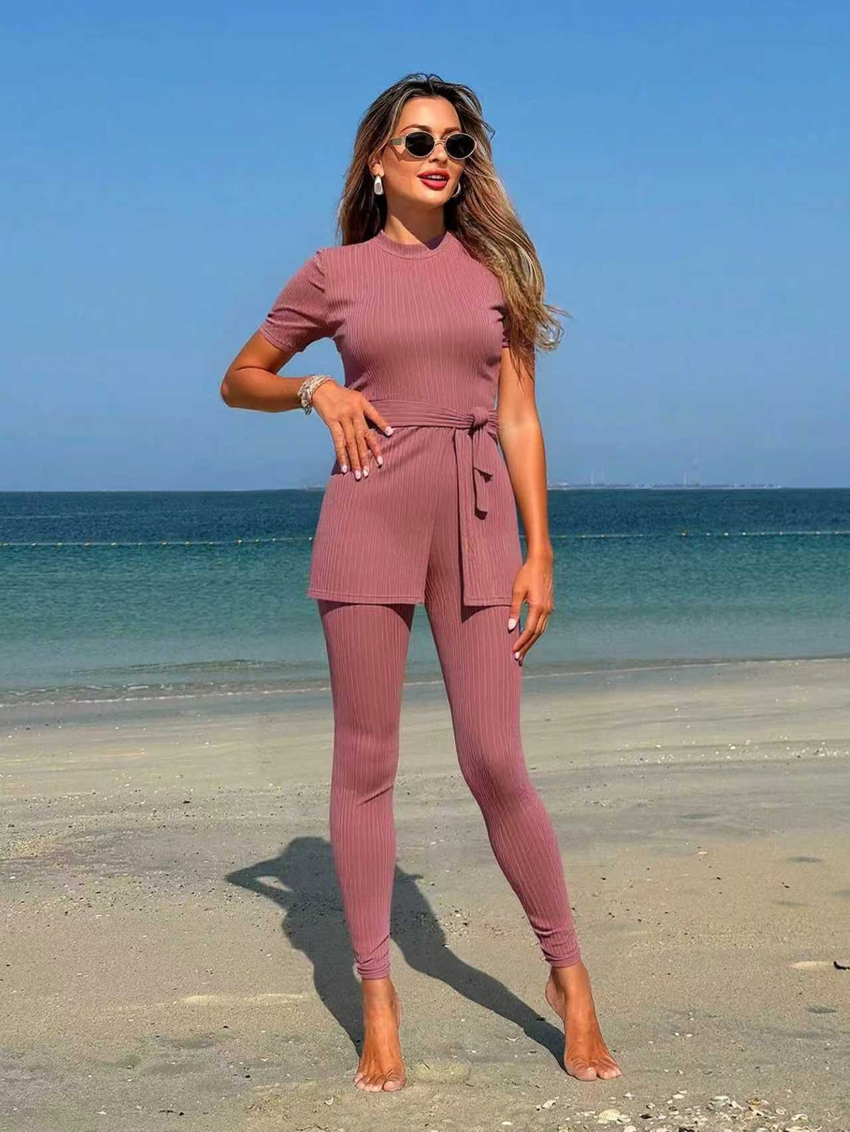 Women's Sporty Lounge Set with Tie Belt