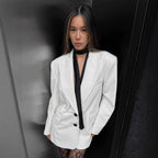 Women's Elegant Oversized Blazer with Deep Cut and Large Flap Pockets
