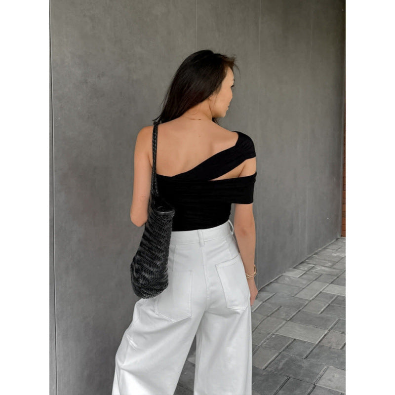 Women's Asymmetrical Top with Elegant Wrap Detail