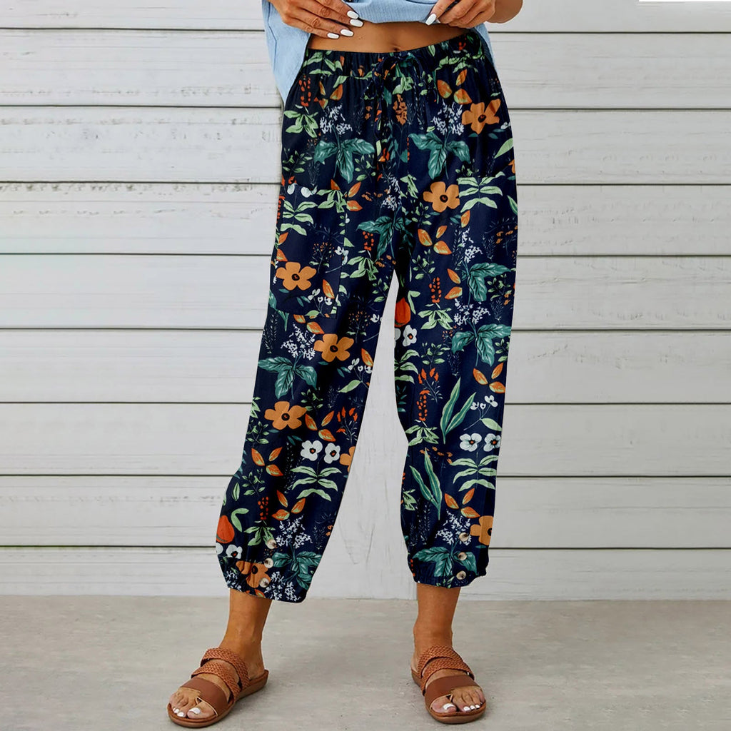 Women's Elegant Summer Trousers with Floral Pattern