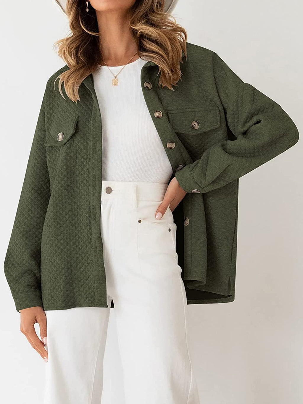 Women's Quilted Overshirt with Pockets and Button Details