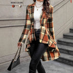 Elegant and Flowing Plaid Jacket with Asymmetric Hem