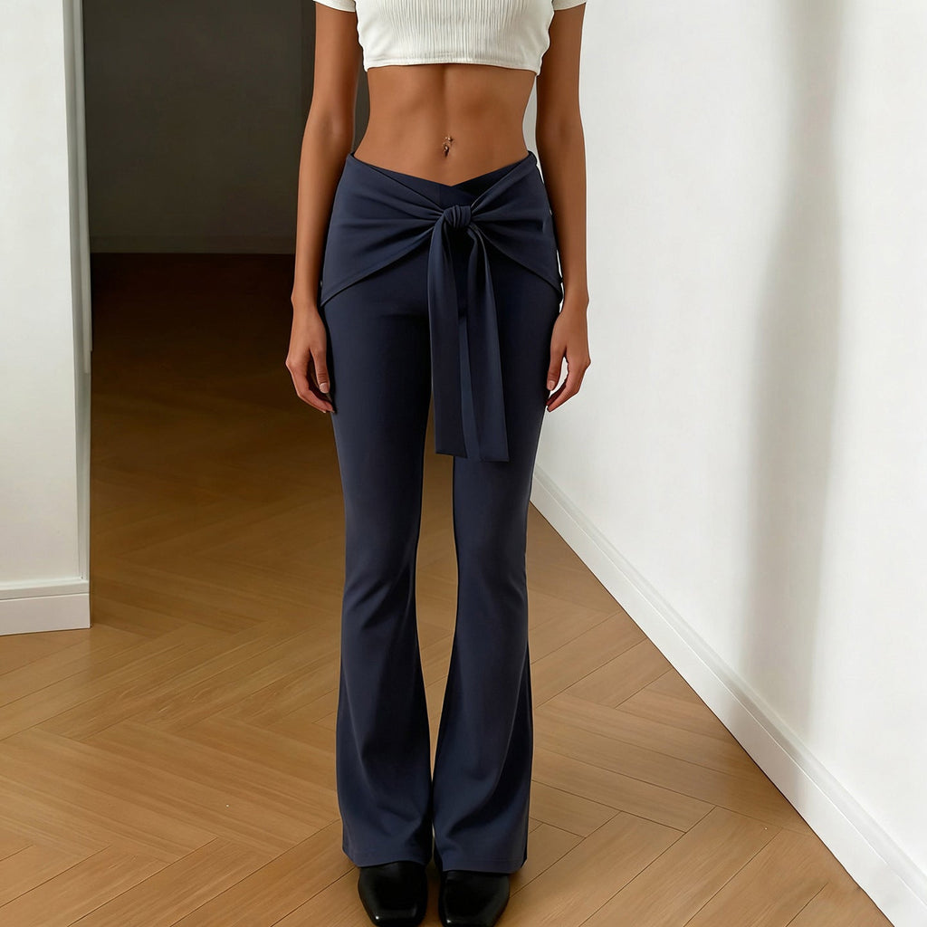 Women's Elegant Flared Pants with Wide Hem and Tie Waist