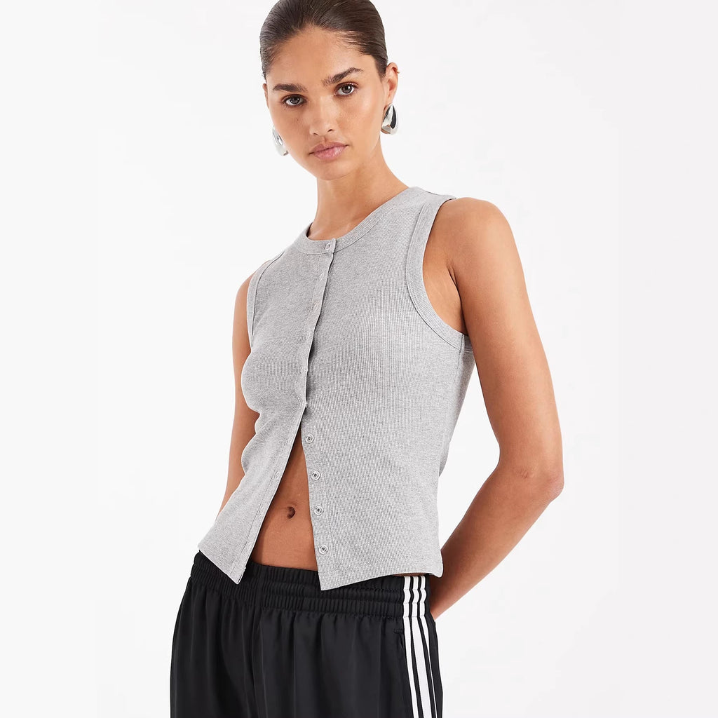 Women's Sleeveless Ribbed Button-Down Shirt