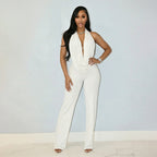 Elegant Deep V-Neck Jumpsuit in Flowing Fabric