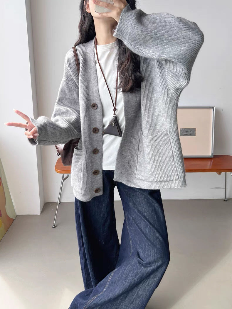 Women's Cozy Cardigan with Large Pockets and Button Detail