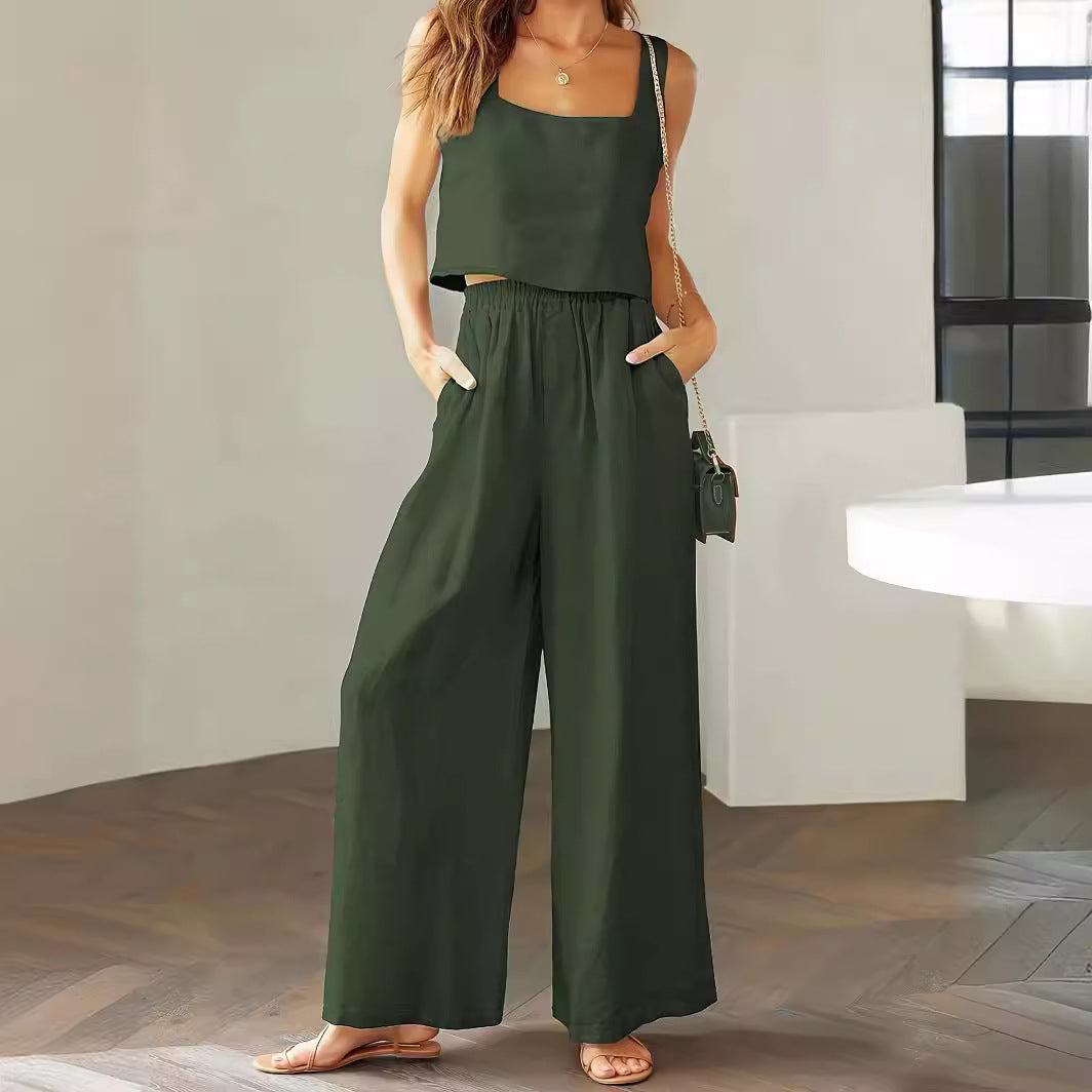 Women's Casual Wide-Leg Jumpsuit with Pockets