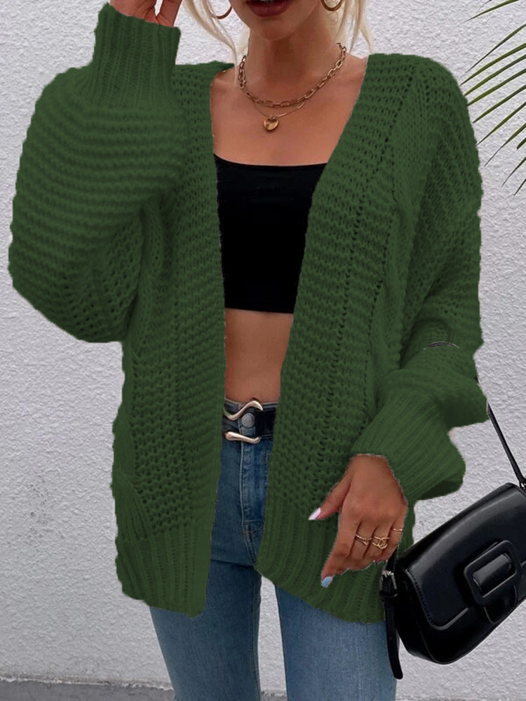 Women's Patterned Cardigan in Casual Oversized Design with Deep Pockets and Wave Texture