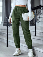 Women's Cargo Pants with Elastic Waist and Side Pockets