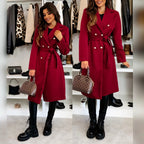 Elegant Coat with Waist Belt and Double Button Placket
