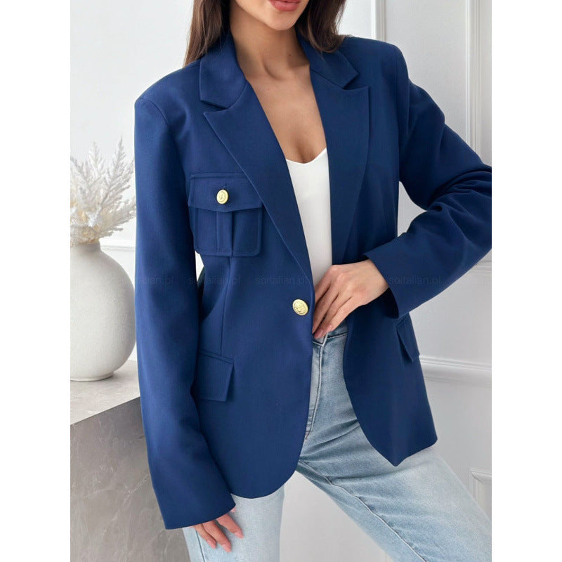 Women's Elegant Blazer with Pockets and Gold Buttons