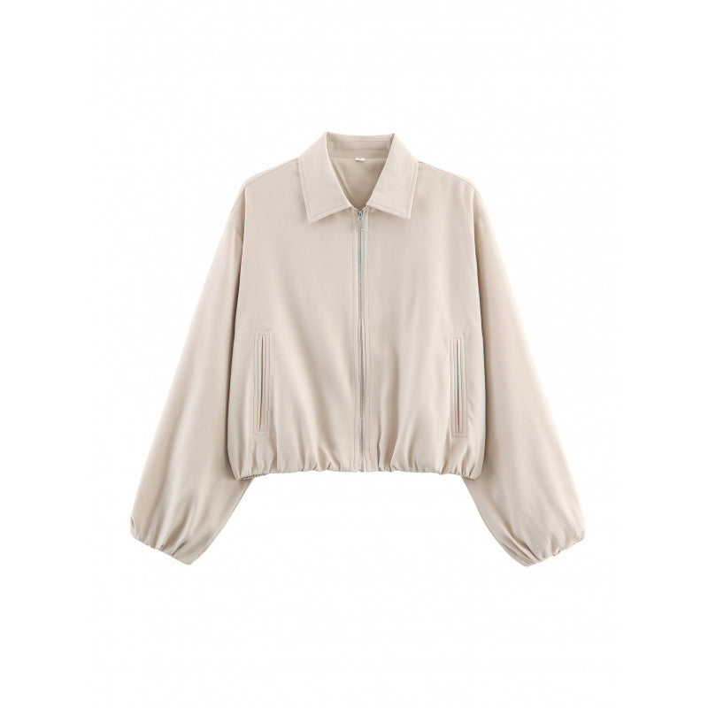 Cropped Quilted Jacket with Elastic Cuffs and Pockets