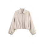 Cropped Quilted Jacket with Elastic Cuffs and Pockets
